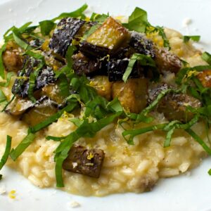 Risoto Vegetariano de Beringela, Limão e Manjericão